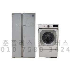 가성비 냉장고세탁기 세트 삼성 화이트 삼각무늬 홈바형 양문냉장고 727L+LG 트롬 화이트 12kg 드럼세탁기