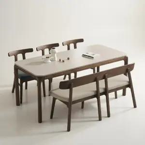 피어몬 애쉬 원목 양면 포세린 세라믹 6인 식탁세트 벤치1개+의자3개)