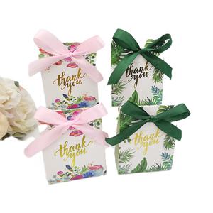 25/50Pcs 미니 소형 Bronzing 종이 사탕 상자 포리스트 웨딩 부탁 선물 감사합니다 포장 가방 리본 생일 파