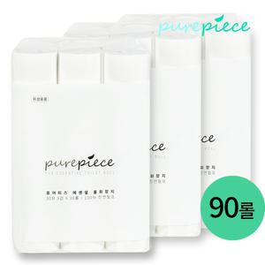 [대용량] 퓨어피스 먼지없는 에센셜 롤화장지 3겹 30미터 90롤 먼지없는 화장지 우리집 필수템