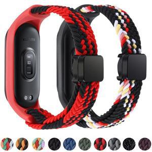 Mi Band 7 6 5 4 3 용 나일론 땋은 스트랩 Xiaomi 9 8 손목 밴드 Correa 액세서리 팔찌 마그네틱 버클 시계