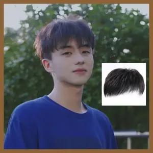 남자 가발 네츄럴블랙 똑딱이타입 인모 정수리 커버 풍성한 앞머리 패션 미용 장발 댄디스타일
