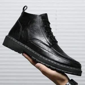 남성 발목 하이탑 가죽 디자인 블랙 워커로퍼 구두로퍼