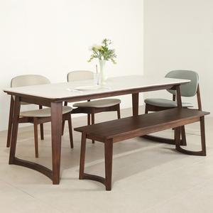 레스튼 원목 포세린 세라믹 6인 낮은 식탁세트 벤치1개+의자3개)