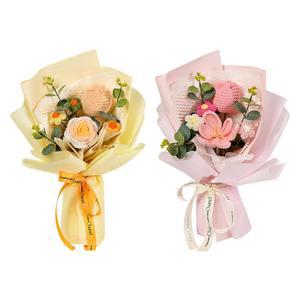 꽃다발 수제 뜨개질 튤립 꽃 부케 장식 완성 된 니트 의 날 선물 생일 파티 홈 웨딩