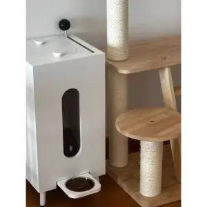 고양이 급식기 사료 페달 디스펜서 우드 반자동