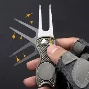 골프 그린보수기 접이식 미니 자석 볼마커 디봇 포크 소형 잔디수리기 휴대용