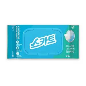 스카트 이지앤퀵 유리거울 청소티슈 30매입 1팩 욕실 베란다 창문 거울 유리 모니터 화면 청소 걸레