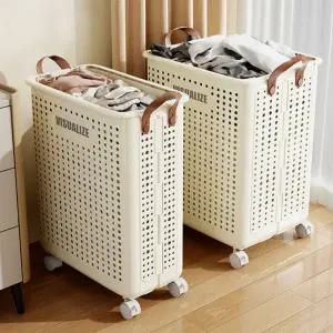 바퀴달린 접이식 빨래바구니 대형 세탁 바스켓 폴딩 이동식 빨래통 수납정리함