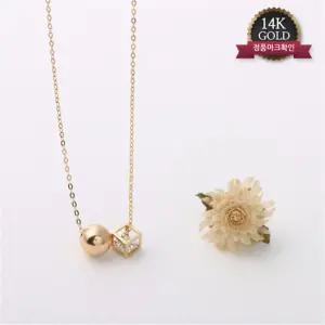 14K GOLD 7mm 볼 큐브 금 목걸이