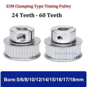 1Pc 24T-60T S3M 클램핑 타이밍 풀리 보어 5mm-18mm 벨트 폭 10mm 15mm BF 한 동기 휠 치아