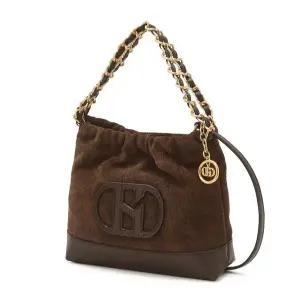 [헤지스](대구신세계)[H20]스웨이드 다크브라운 퀼팅 체인 호보 숄더백 S HIBA5F583W3