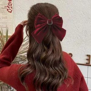 [콩심팥심]여성 스퀘어 큐빅 벨벳 리본 헤어핀 2컬러 가을 겨울