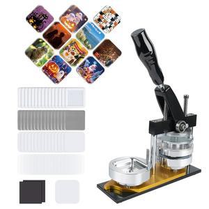 하피짜 냉장고 자석 버튼 메이커 머신, 자석용 1.97인치/50mm 금속 사각 핀 DIY 배지 프레스 키트, 100세트 용품 포함