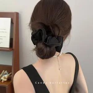 [콩심팥심]세모멍냥 헤어밴드 머리끈 곱창스크런치 고무 줄 블랙