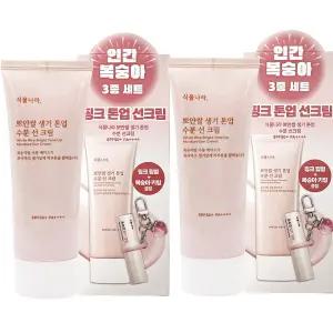 NEW 식물나라 뽀얀쌀 생기 톤업 수분 선크림 100ml x2개+립밤+키링 증 정 기획세트