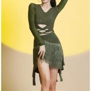 픽바이 라틴 댄스 복 스커트 라인댄스 팬츠 여성용 긴팔 드레스 시스루