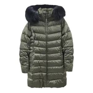 코오롱스포츠 여성 롱 패딩 폭스퍼 슬림 롱다운 그레이시카키 탈부착벨트 포함