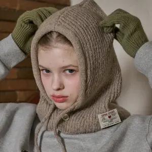 리브 버튼 바라클라바 베이지