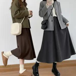 코듀로이 기모 플레어 롱스커트 6color / 골덴치마 스판 골지 밴딩 A라인 겨울 롱치마