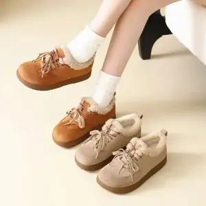 여성 플랫 스트랩 기모 버켄 슈즈 가을 겨울 라운드 캐주얼 털 부츠 힛템