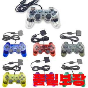 PS2 게임 컨트롤러 조이스틱 용 진동이있는 콘솔 투명 컬러 유선 패드