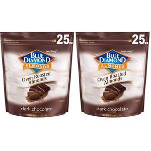 블루 다이아몬드 아몬드 오븐 구운 다크 초콜릿 맛 스낵 너트 25온스 리셀링 가능한 봉지 2팩