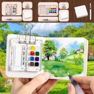 여행 그림 일기장 미니 휴대용 팔레트 수채화 스케치 케이스 8색 세트 미술