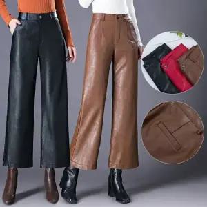 스콕 남성 면바지 가을 겨울 가죽 바지 9부 통 슬림핏 양 와이드 하이웨스트 캐주얼 힛템