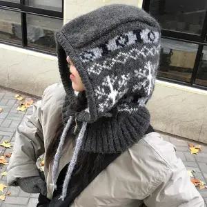 제이퍼 눈꽃 페어아일 패턴 울 블렌드 바라클라바