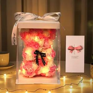 EVOKME 장미꽃곰돌이 로즈베어 장미곰돌이 플라워곰 led 조화 꽃다발 기념일 생일 결혼 신혼 선물 인테리어
