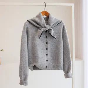 [잇수다] 빈티르 물결 니트 가디건 + 쁘띠 삼각 머플러 세트