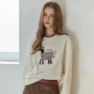 [MAXZA] 부클 애니멀 패치 자수 맨투맨 티셔츠