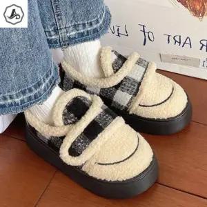 [애슬릿] 여성 로퍼 뽀글이 찍찍이 겨울 체크 발 편한 플랫폼