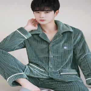 남성용 플란넬 잠옷 두꺼운 산호 양털 홈웨어 카디건 겨울 가을 외투 대형 사이즈 홈 컴포트웨어