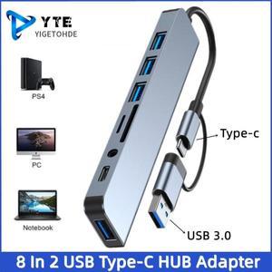 YIGETOLEDE 8-in-2 USB Type-C 허브(SD/TF 카드 리더기 포함), MacBook Pro 노트북 태블릿 PC용 멀티포트