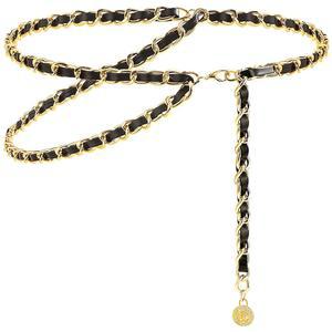 LIMHOO 여성용 가죽 체인 벨트 블랙 2 골드 조끼 레이어드 메탈 가능한 허리 조절 청바지용, 드레스