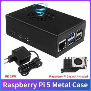 라즈베리파이 5 금속 케이스 블랙 쉘 활성 쿨러와 호환 가능 RPi용 옵션 전원  장치 인클로저