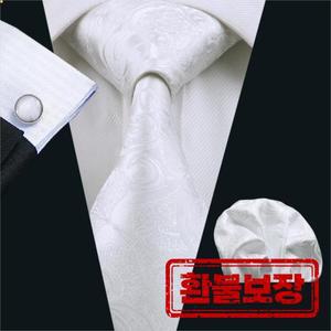 FA-393 남자 넥타이 화이트 페이즐리 실크 자카드 직물 클래식 Hanky 커프스 단추 비즈니스 웨딩 파티 세