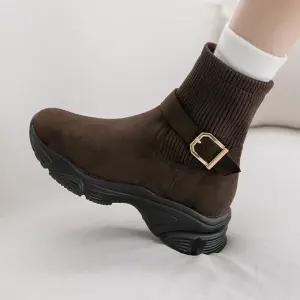 편해보여 키높이 니트 버클 앵클부츠(6cm)
