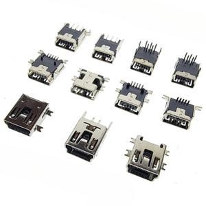 10 조각 9 가지 유형 미니 USB 커넥터 2.0 잭 5pin SMT DIP 보드 싱크 1.7 소켓 암