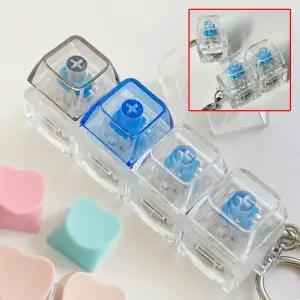 LED 청축 키캡 키보드 3구 키링 차 키 자동차 가방 홀더 핸드폰 카라비너 열쇠 고리