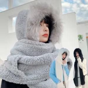 장갑 후드 겸용 퍼머플러 /겨울/보온/방한/간편착용/다기능/외출/여성/패션/코디/넥워머/데일리