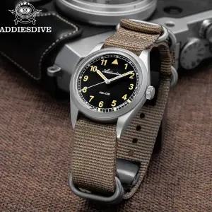 ADDIESDIVE 남성용 럭셔리 쿼츠 시계 36mm AR 코팅 버블 유리 AD2079 빛나는 100m 방수 스테인레스 스틸 남