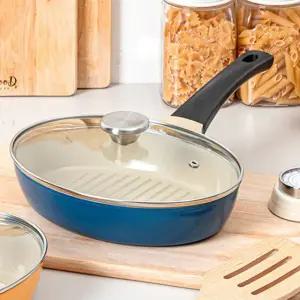 바프 인덕션 후라이팬 타원 그릴팬 24cm 블루