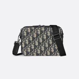 25SS 디올 오블리크 스트랩 지퍼 파우치 메신저백 남자 크로스백 베이지 블랙 2OBBC119YSE