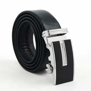 자동버클 소가죽 벨트 실버블랙 버클장식 남성 메탈
