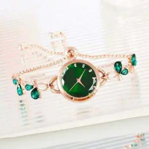 여성 손목시계 그린 스트랩 캐쥬얼 메탈 레이디