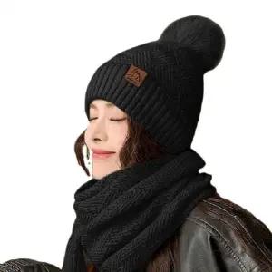 겨울 남녀공용 머플러 방울모자 세트 비니 목도리 벙거지 모자 고급 여성 비니 겨울 여자 머플러 세트