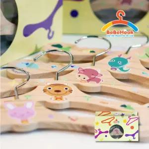 [베베훅] 유아동 십이지신 캐릭터 소나무원목옷걸이 6P선물A세트